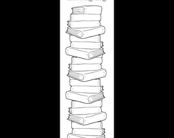 May include: Black and white bookmark with the text "Reading Log" at the top. The bookmark features a stack of illustrated books, perfect for tracking reading progress. The books are drawn in a simple, cartoon style.
