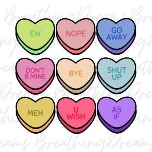 Anti San Valentino Candy Hearts PNG / Conversation Hearts PNG / Candy Hearts png / Divertente San Valentino png / Umorismo per San Valentino