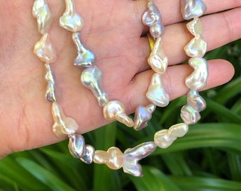 2-Strand Lot Metallic Pastel Color Freshwater Second Harvest Baroque Pearls, Pastel Peach/Lavender, High Metallic Luster, 8.5-15mmx11.5-21mm