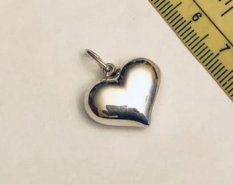 15x19mm Sterling Silver Puffy Heart Charm/Pendant, 925, Genuine