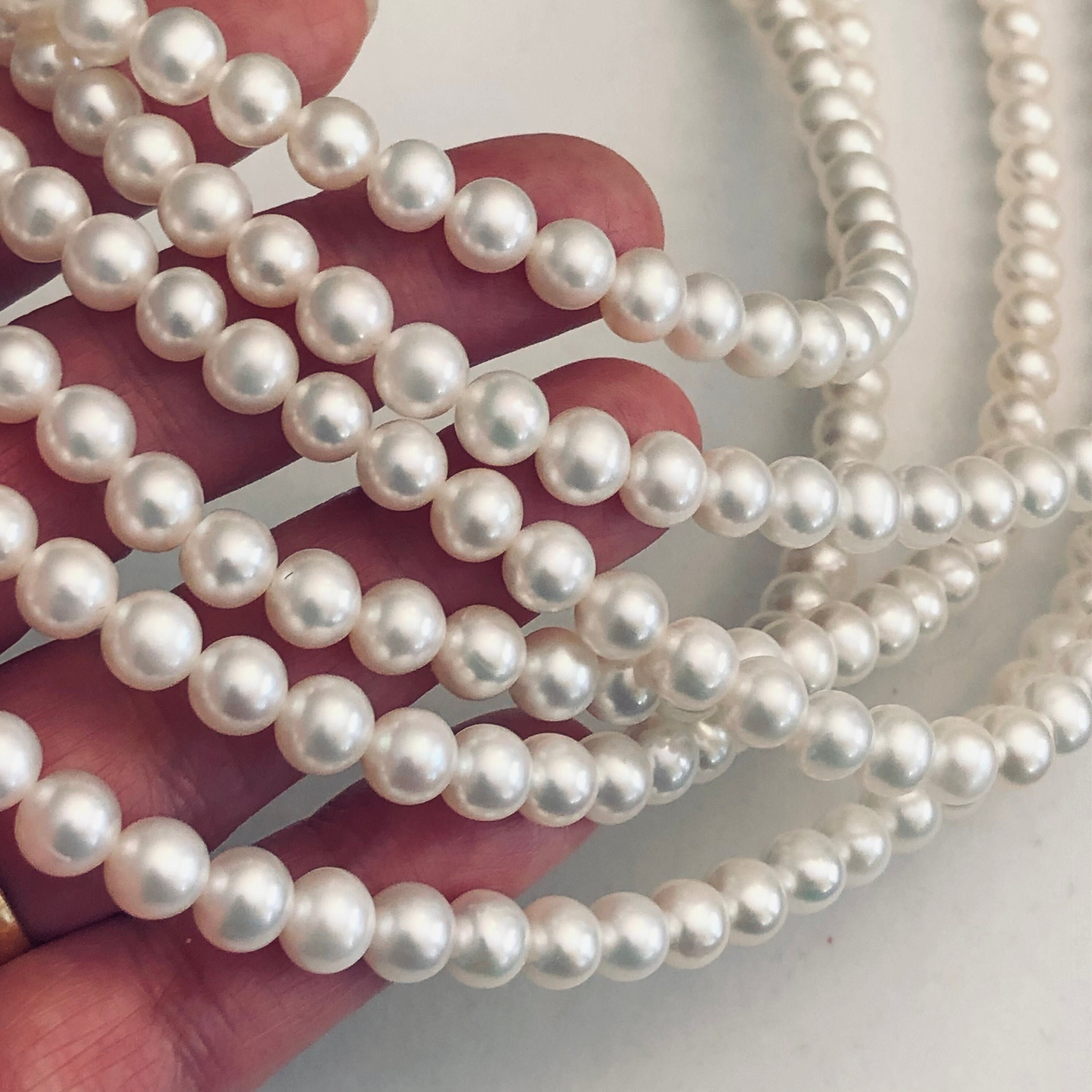 Classic Near Round Pearl Necklace | 40” White Pearl Strand | by Pearly Girls
