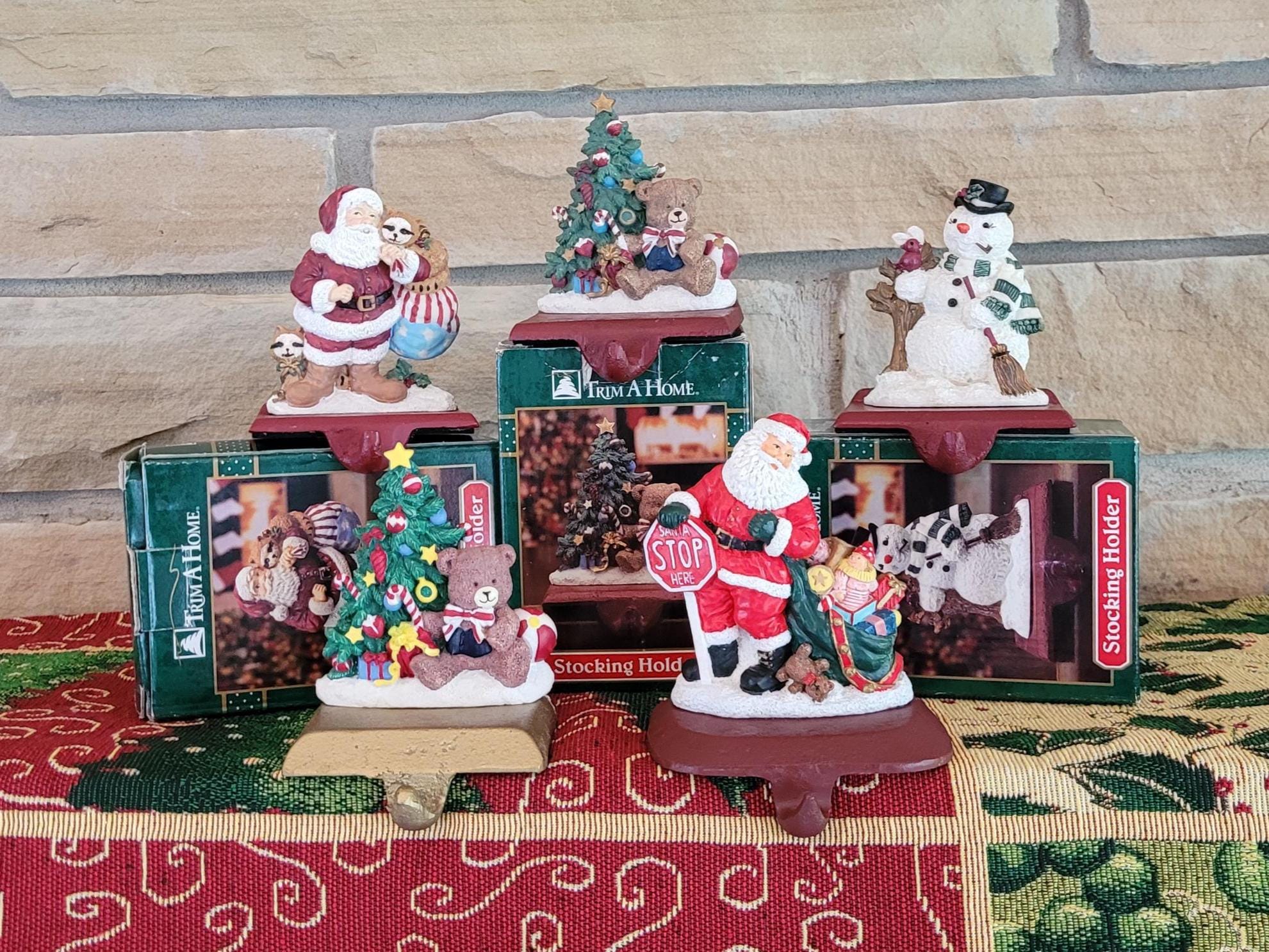 Vintage Christmas Stocking Holders: Polyresin Santa, Teddy Bear