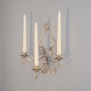 Vintage Pair Ornate Gold Finish Metal Wall Candleholders Sconces