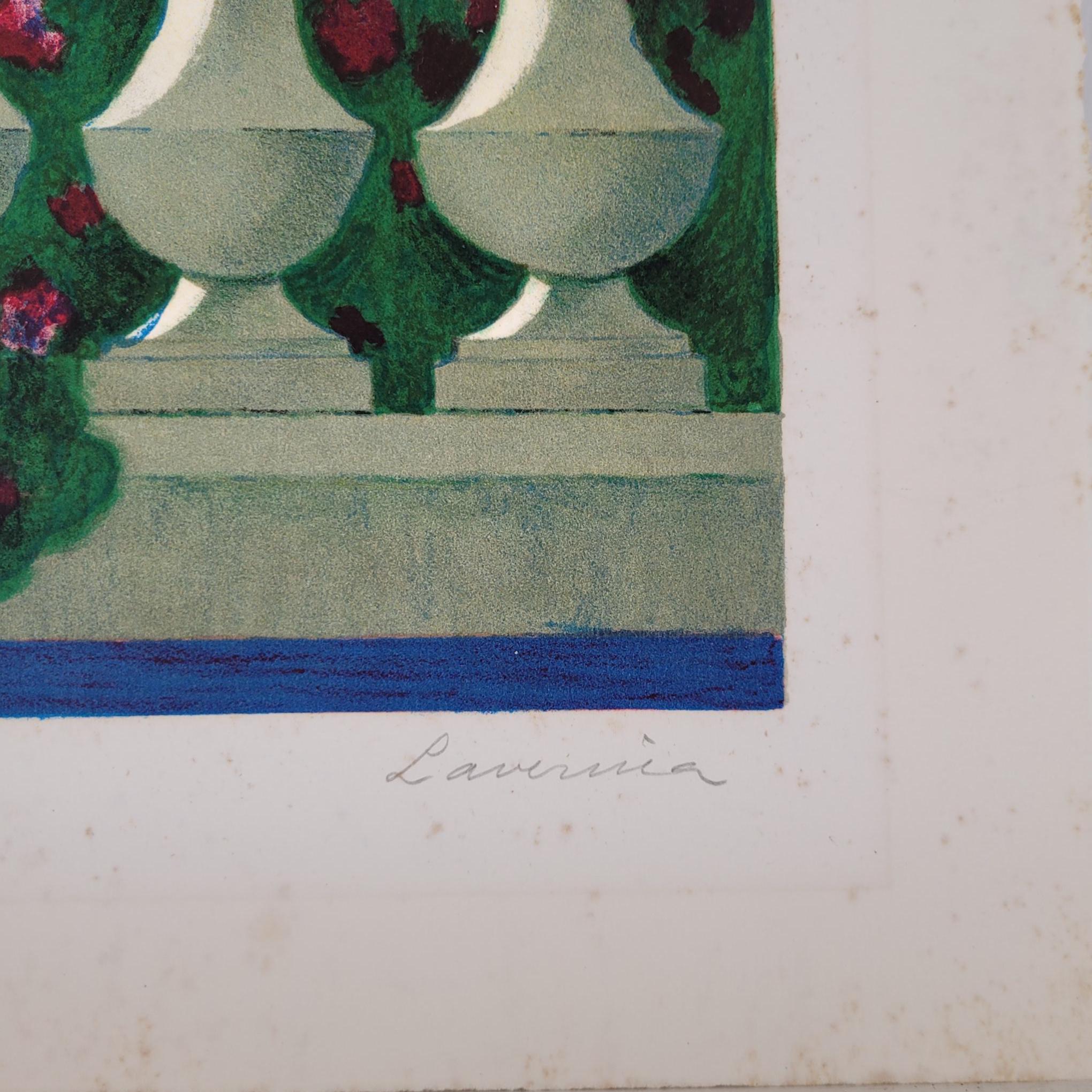 アンジェリーナ・ラヴェルニア作ヴィンテージカラーリトグラフ「帽子を