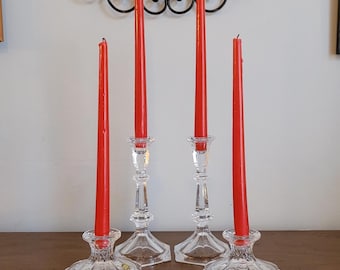 Vintage Mixmatched Clear Glass/Crystal Candlestick Holders, Set of 4