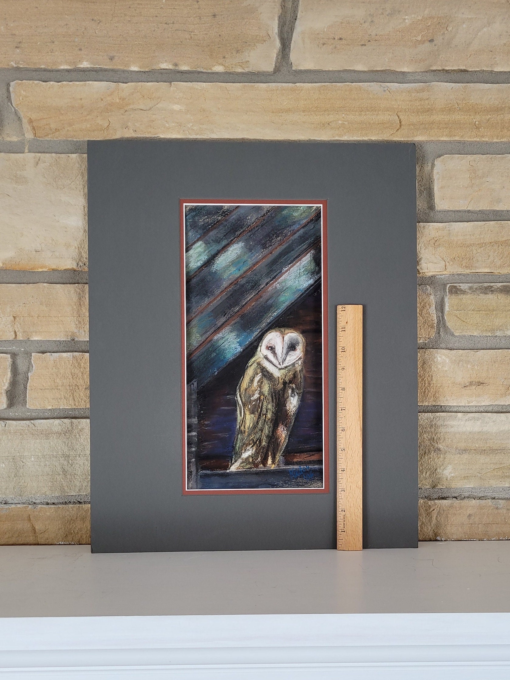 オリジナルメンフクロウパステル画 - マット加工野生動物アート、16x20