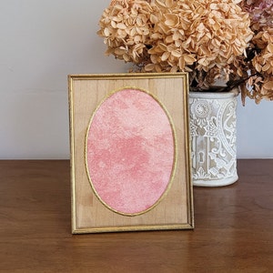 Vintage Gold Tone Metal Photo Picture Frame with Oval Opening and Wood Mat - 5x7 with Glass & Fold Out Stand Easel - Bridal Wedding Pics