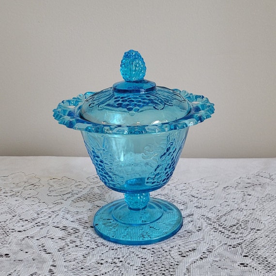Vintage Colony Light Blue Pressed Glass Candy Dish With Lid Etsy