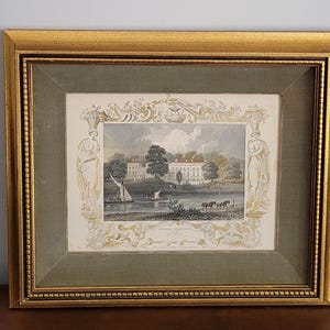 Antique 1835 Steel Engraved Print of Nuneham Courtenay Estate on the Thames in Gold Wood Frame British History Wall Art English Architecture