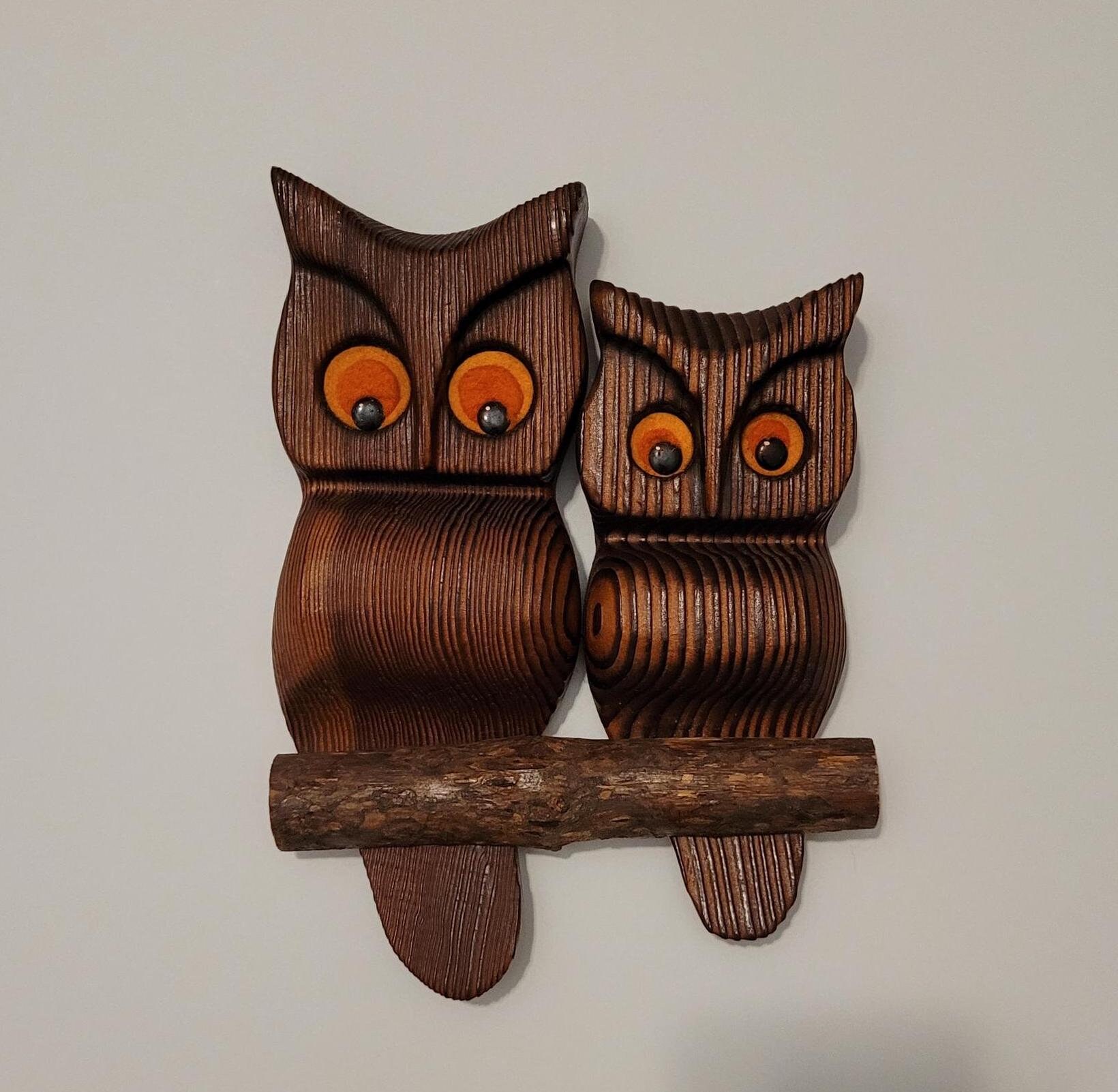 1970年代のヴィンテージ木製フクロウの壁掛け – グルーヴィーな