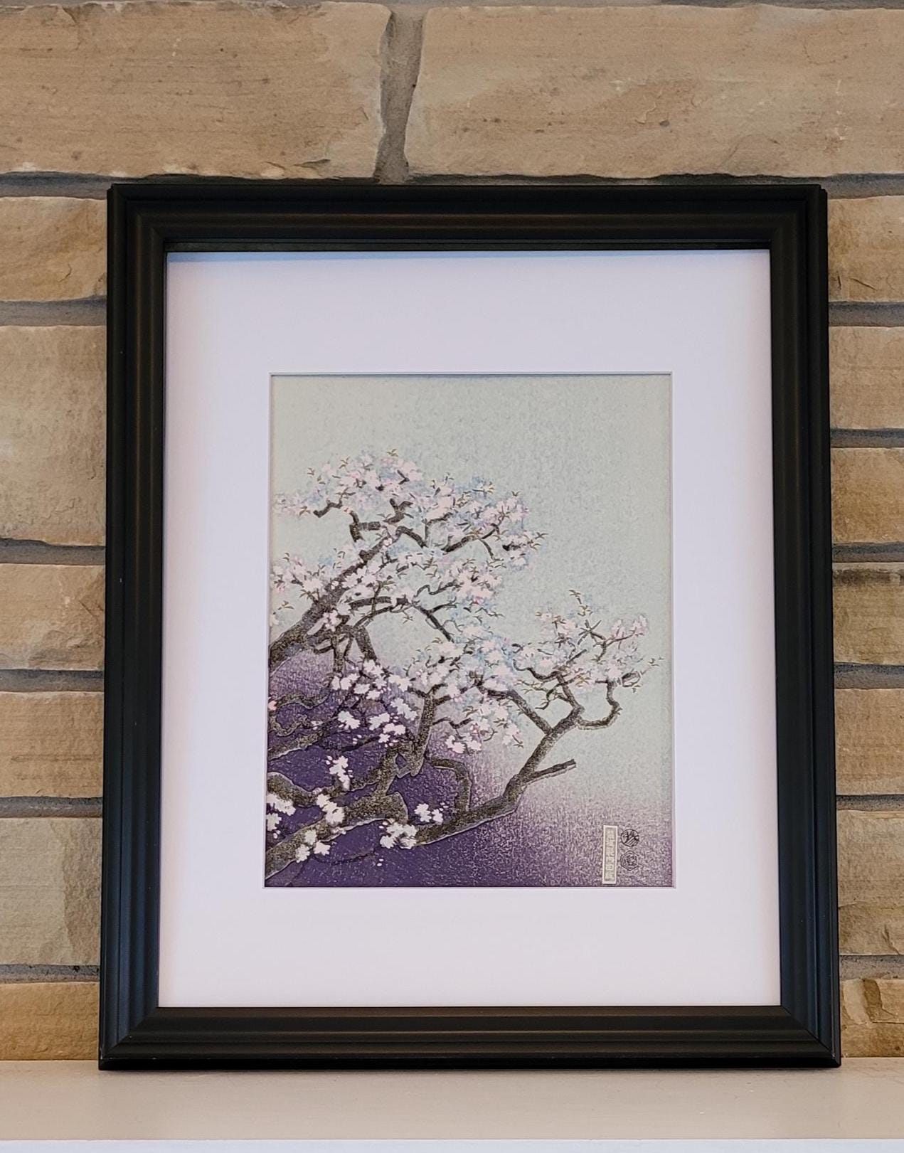 Vintage Japanese Cherry Blossoms Woodblock Print by Eiichi