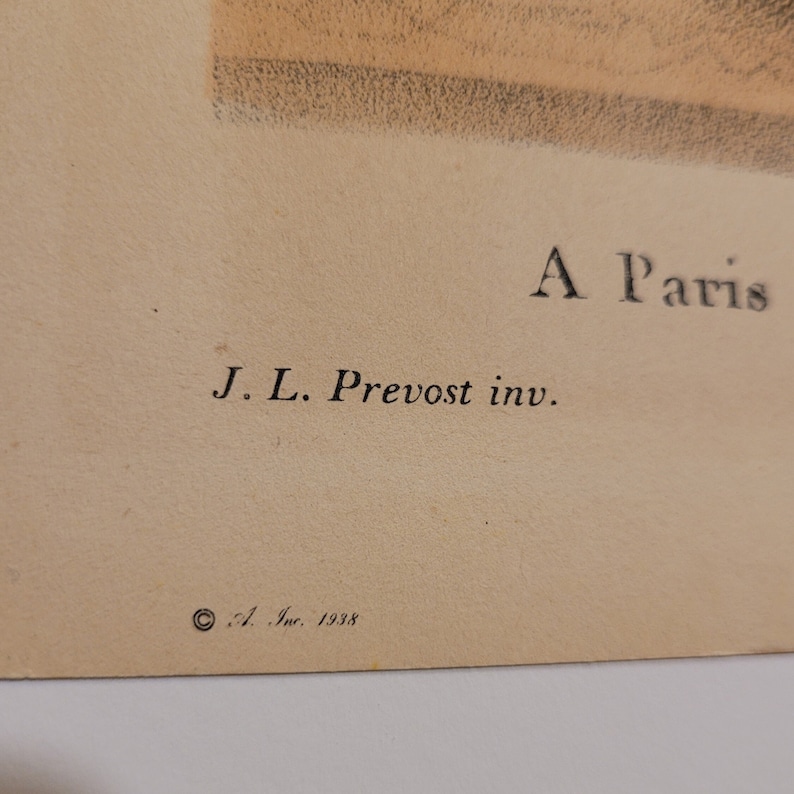 May include: A black and white image of a vintage illustration of a bird with the text "A Paris J.L. Prevost inv. &copy; A. Inc. 1938".