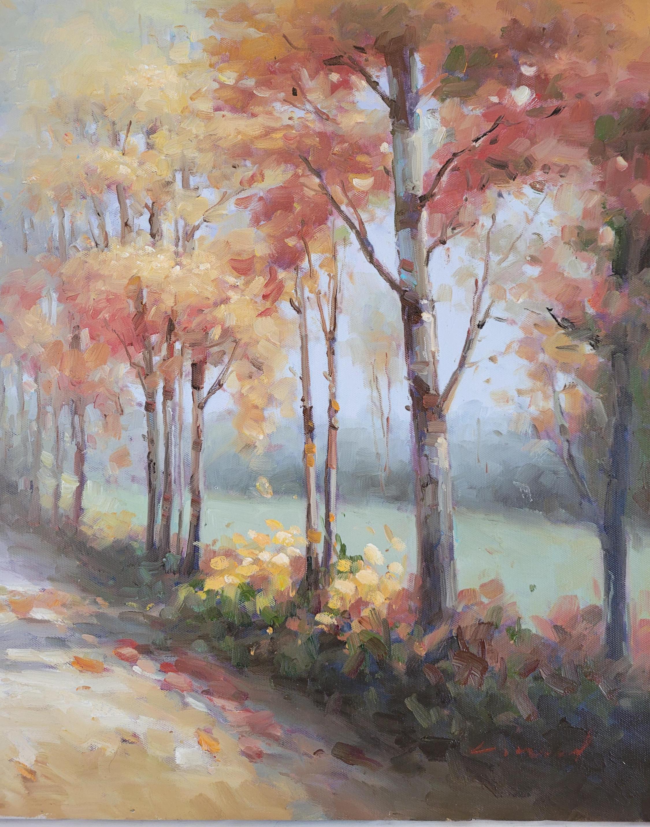 秋の風景 油彩画 油絵 油彩 油彩画 絵 絵画 【紅葉の秋】 | HIROSHI1990