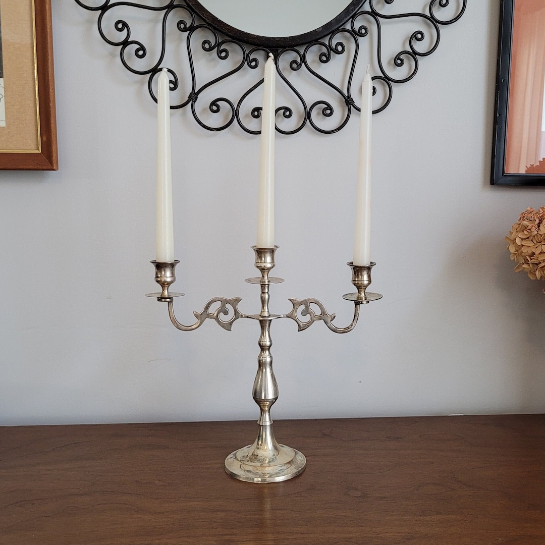 Vintage Silver Plated Candelabra With 3 Candle Cups for Tapers