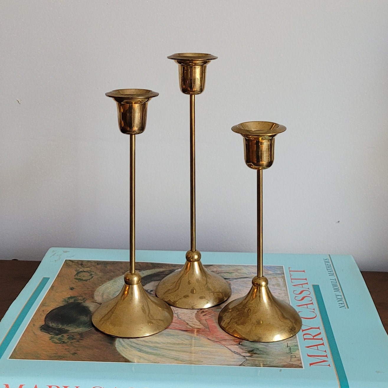English Brass Candlesticks / Vintage Taper Candle Holders / Polished Brass  Candle Sticks / Brass Pair Rostand Candlesticks / Candle Set 7 