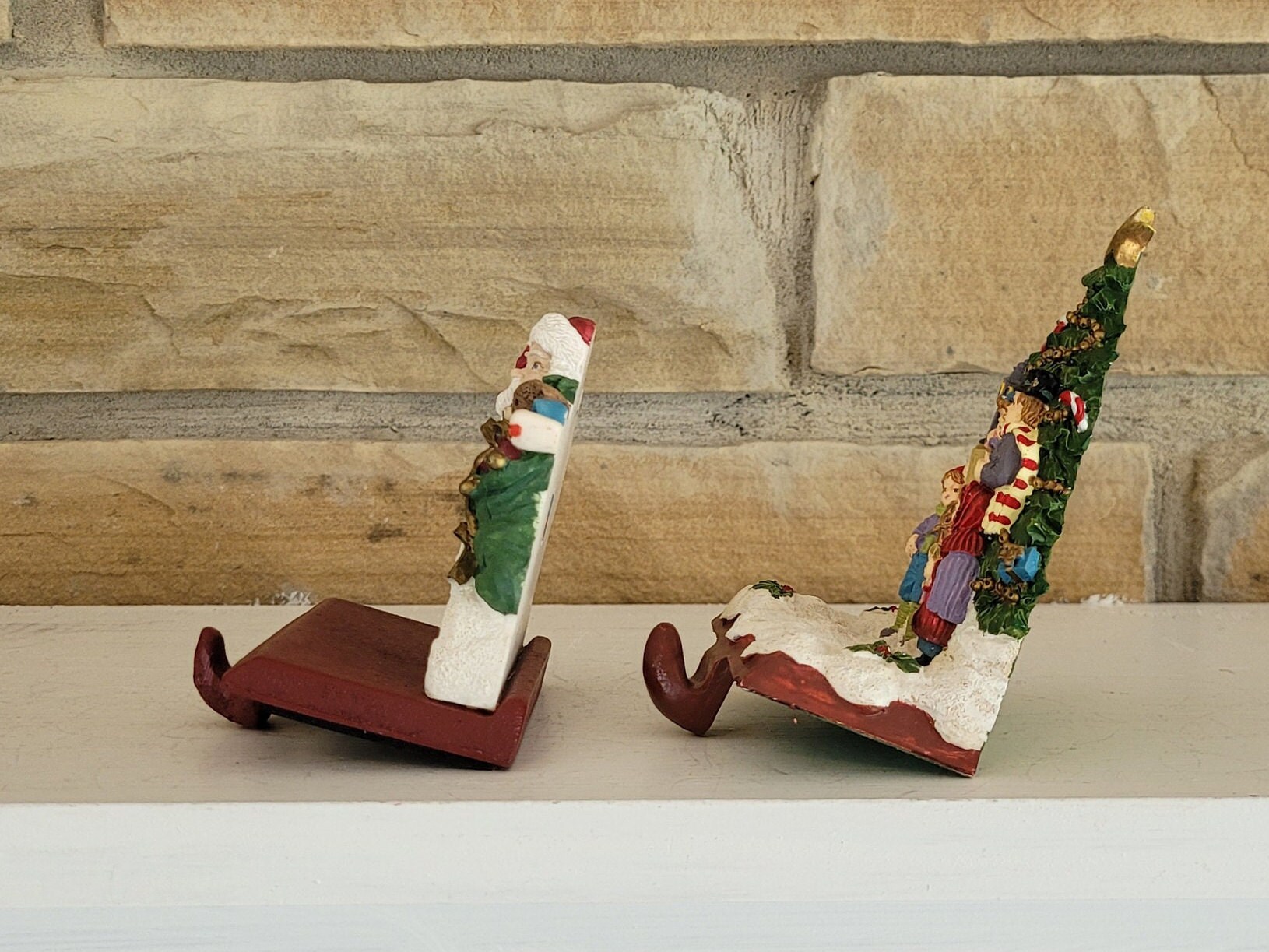 Pair Vintage Christmas Stocking Holders Hangers Santa Claus Etsy