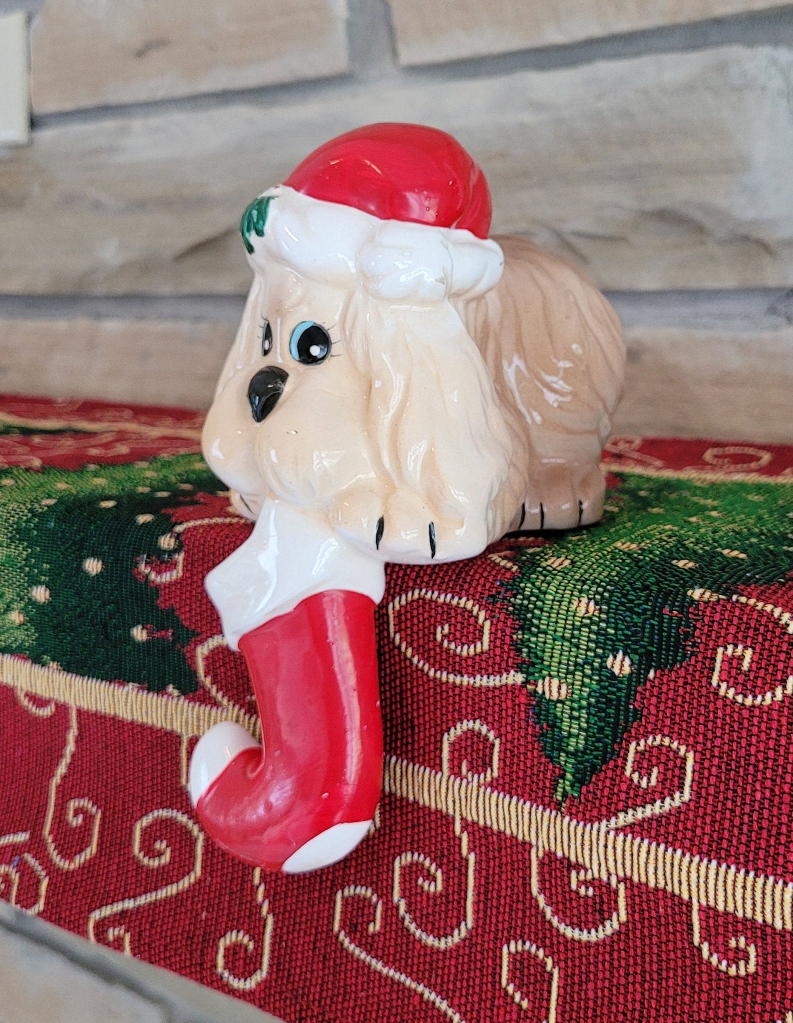 Vintage Ceramic Puppy Dog Christmas Stocking Holder Hanger Etsy