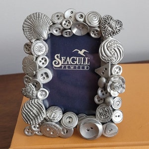 Vintage Pewter Seashell Photo Picture Frame by Seagull Pewter of Canada w/Glass and Fold Out Stand Eclectic Beach Cottage Decor Nautical Art