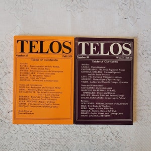 Pair of TELOS Journal Issues 1978 - 79 Numbers 37 & 38 First Edition by Washington University Philosophy Sociology Politics Culture History