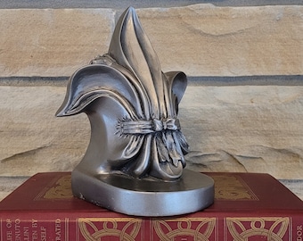 Vintage Fleur de Lis Pewter Finish Solid Metal Single Bookend Shelf Decor Gift For Book Lover Eclectic Library Decor