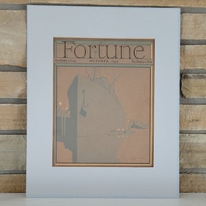 October 1933 Fortune Magazine Cover Matted to 16x20 -Depression Era Art Deco Illustration by Norman Reeves Ship in New York Harbor Wall Art