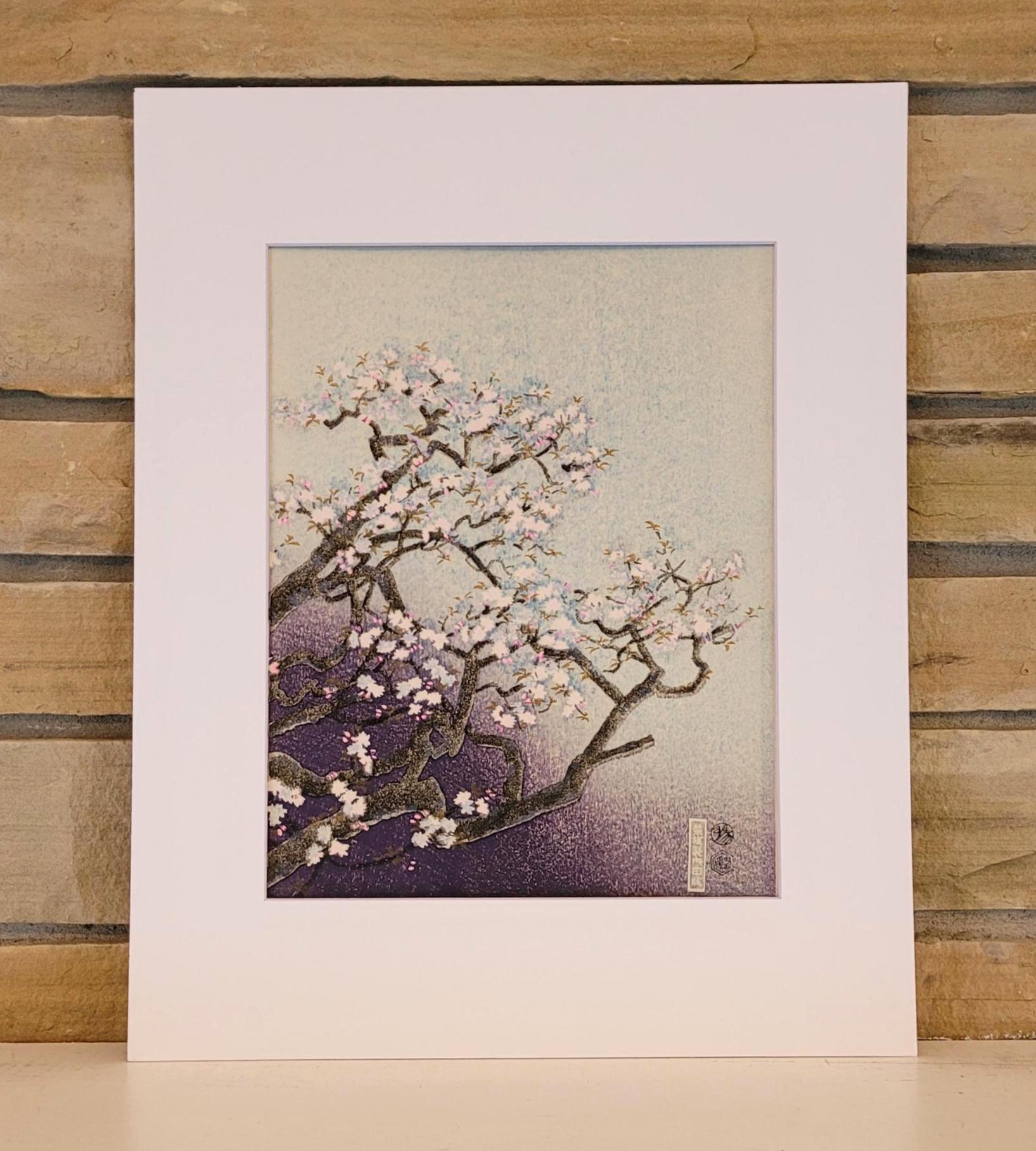 Vintage Japanese Cherry Blossoms Woodblock Print by Eiichi