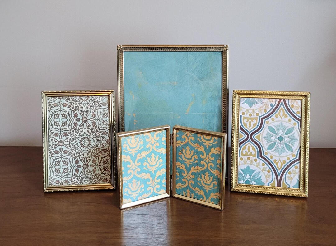 Vintage Set Mix Match Gold Tone Metal Photo Picture Frames With Glass ...