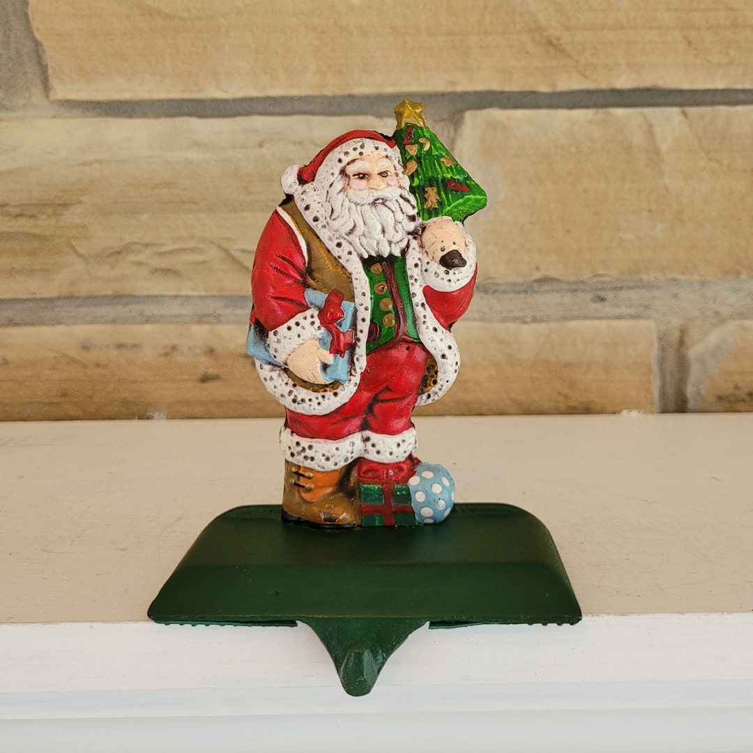 Vintage Heavy Cast Iron Christmas Stocking Holder Hanger for Mantel