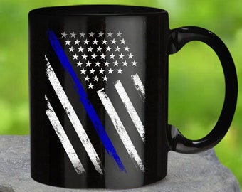 Blue Lives Matter, Patriotic Coffee Mug Pro Police, Thin Blue Line, Back the Blue, American Flag Coffee Cup, Law Enforcement Retirement Gift