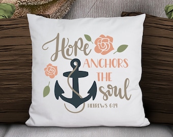 Hope Anchors the Soul Throw Pillow: Christian Bible Verse Decor