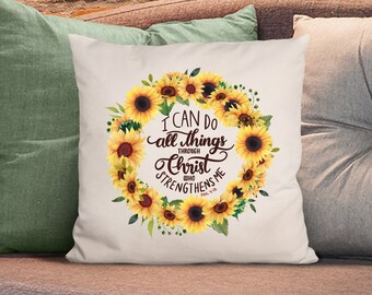 Bible Verse Pillow, I Can Do All Things, Scripture Pillow Phil 4:13, Christian Pillow Cover and Pillow Insert, 100% Made In USA, 3 Sizes