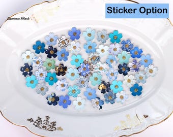 3D Stickers Blue Flowers, Dimensional Stickers - 1" size, 54 pcs Junk Journal, Planner, Card Making, Scrapbook Embellishments, Paper Flowers