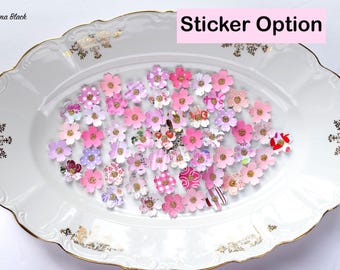 3D Flower Pink Dimensional Stickers - 1" size, 54 pcs. Junk Journal Embellishments, Paper Flowers