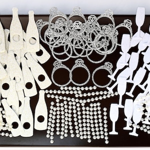 Confettis nuptiales de douche perles et prosecco, EVJF, décoration de table de douche nuptiale, dispersion de table perles et prosecco, ensemble de 80 confettis