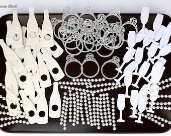 Pearls and Prosecco Bridal Shower Confetti, Bachelorette Table Scatter, 80 pcs Set