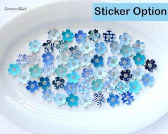 3D Stickers Blue/Silver Flowers, Dimensional Stickers - 1" size, 54 pc Junk Journal, Card Making, Scrapbook Embellishments