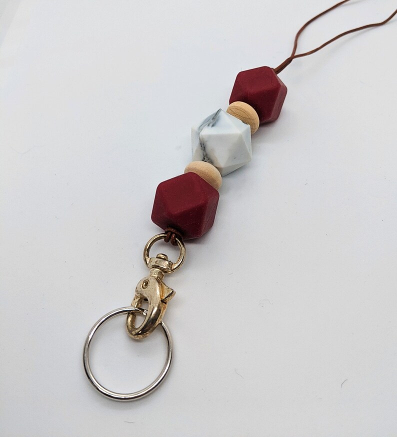 geometric lanyard necklace teacher lanyard silicone bead lanyard ID holder leather red lanyard work lanyard modern lanyard