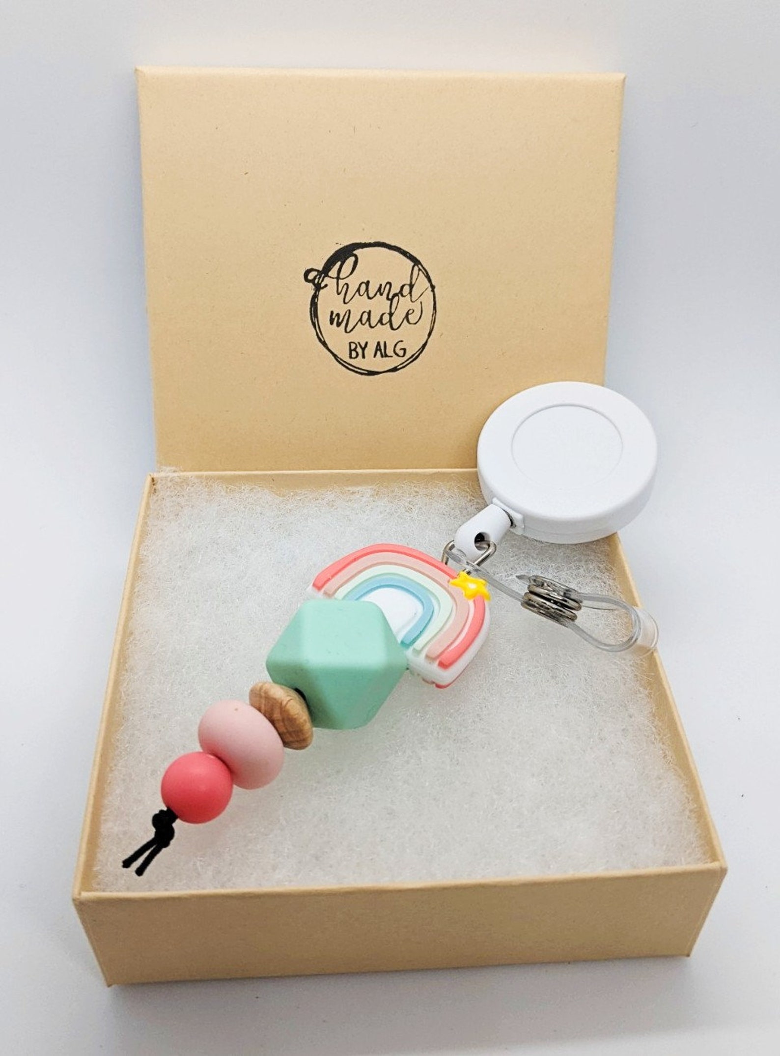 Rainbow badge reel bead badge reel silicone bead ID holder Etsy