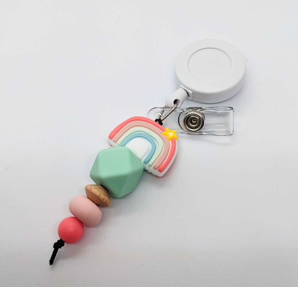 Rainbow badge reel bead badge reel silicone bead ID holder Etsy