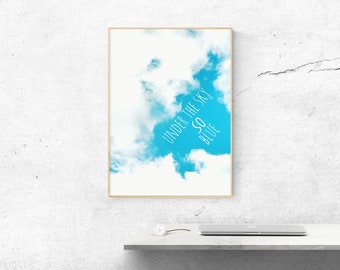 Blue sky cloudy printable wall art poster square