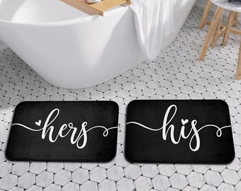 Ses tapis de bain assortis et les siens | Tapis de bain assortis noir et blanc pour couples | M. et Mme Tapis de bain | Le sien et le sien