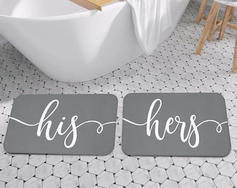 His and Hers Matching Bath Mats | Gray Matching Bath Mats for Couples | Mr. and Mrs. Bath Mats | His and Hers