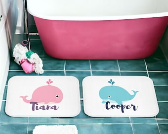Personalized Whale Bath Mat Set: Matching Kids Bathroom Decor