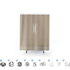 Elegant Beige Monogrammed Shower Curtain | Choose Your Own Monogram On A Shower Curtain | Personalized Shower Accessories
