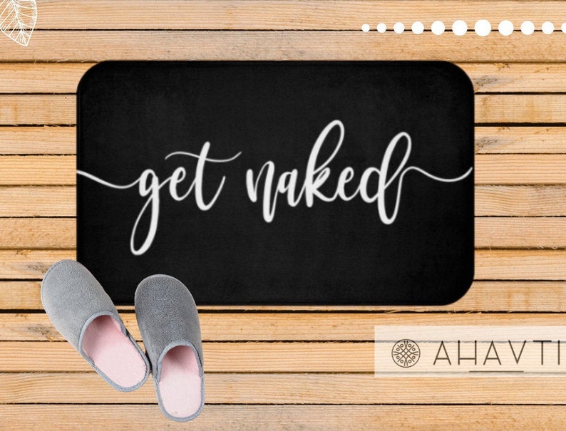 Get Naked Bath Mat Black & White Funny Bath Mat Bathroom Etsy