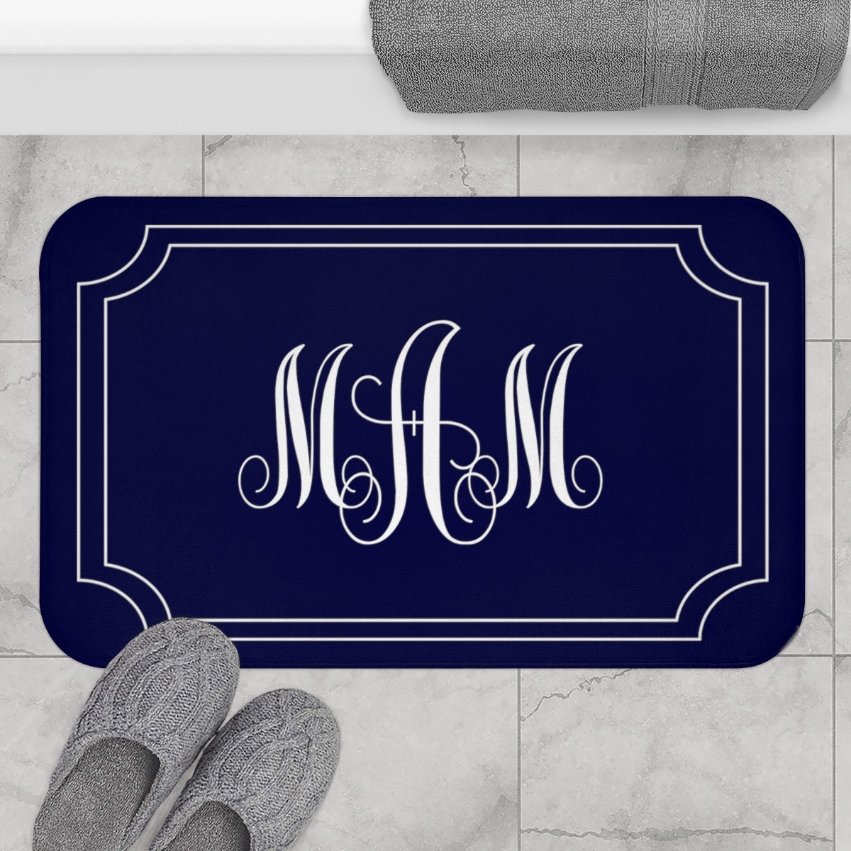 Personalized Monogram Bath Mat: Elegant Color Choice Bathroom Decor - Etsy