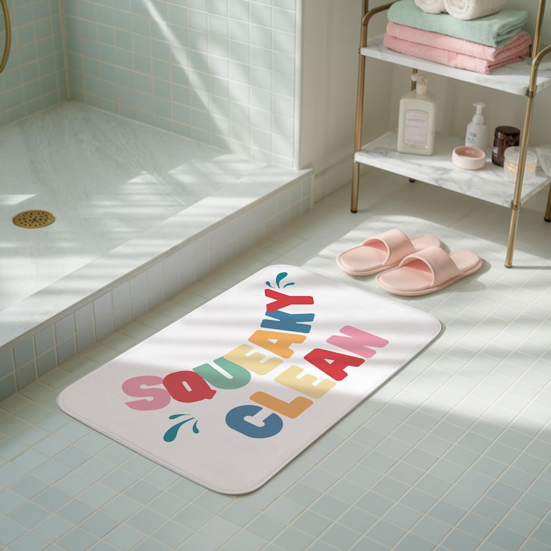 Splish Splash Bath Mat Squeaky Clean Bath Mat Bathroom Decor Cute Kids Bath Rugs Bathroom Accessories For Children