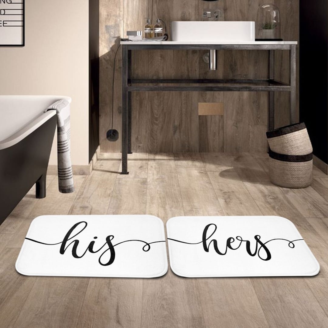 His and Hers Matching Bath Mats Gray and White Matching Bath Mats for Couples Mr. and Mrs. Bath