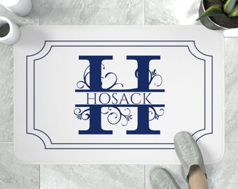 Monogrammed Memory Foam Bath Mat: Dark Royal Blue Personalized Decor