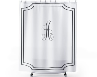 White and Gray Custom Monogram Shower Curtain | Personalized Initials Shower Décor | Personalization | Available in Any Color